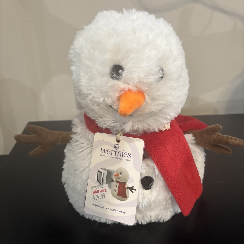 New Warmies Snowman Soothing Warmth Microwavable Plush Weighted Red